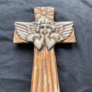 Ceramic Cross with Angel Design The Boozell Collection